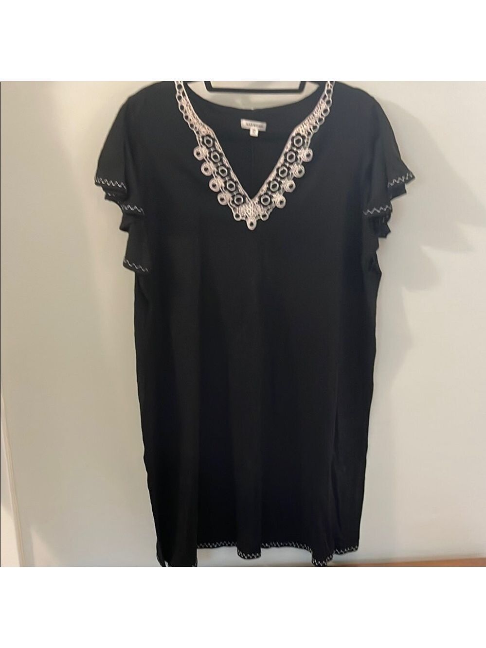 Max Studio Black Swim Coverup with White Embroidery